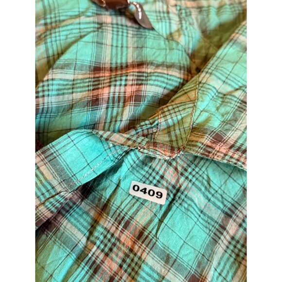 NWT Rock & Republic Womens Crinkled green  Plaid Shirt With Studded Details Butt - Picture 6 of 8